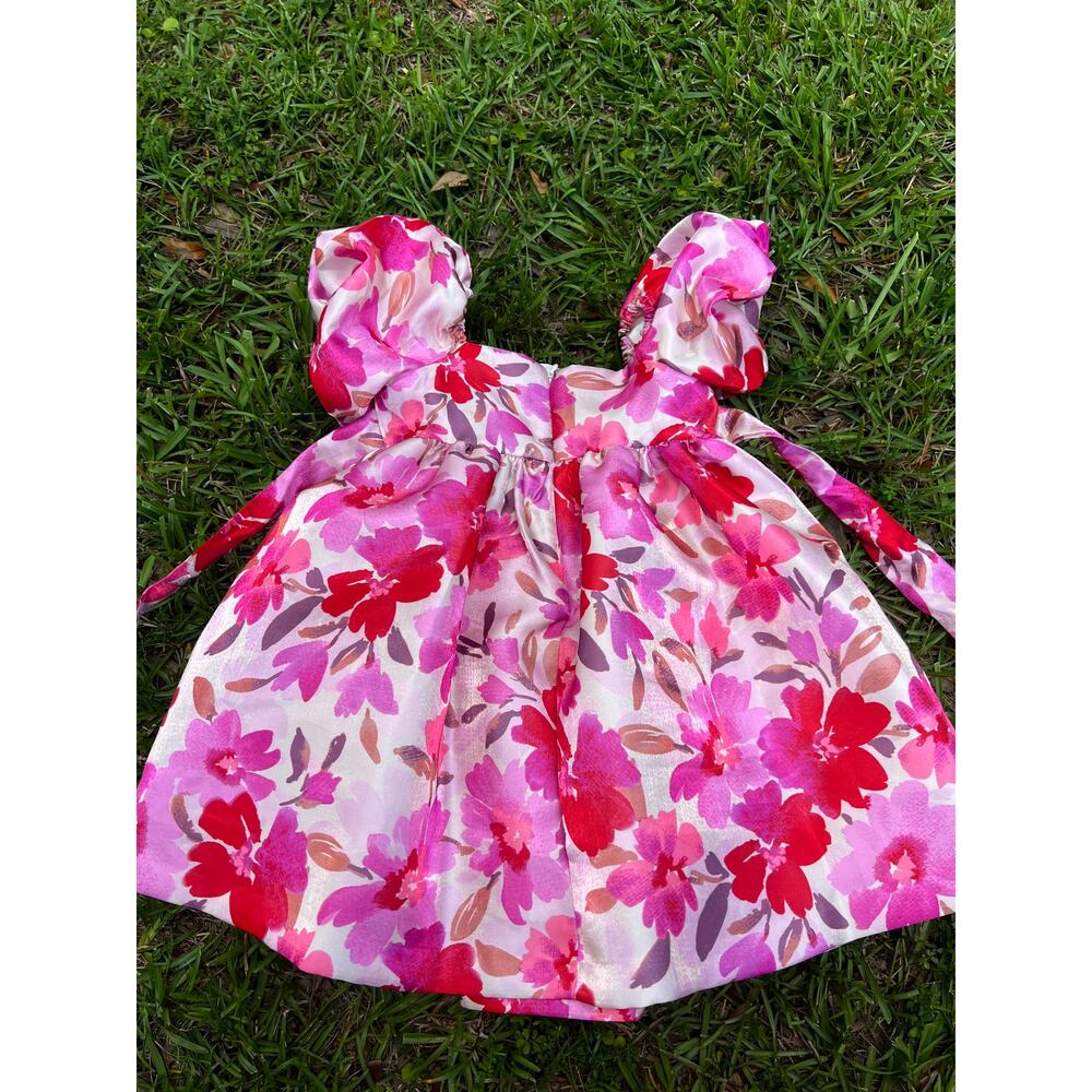 Bonnie Jean Pink and Red Floral Puff Sleeve Dress